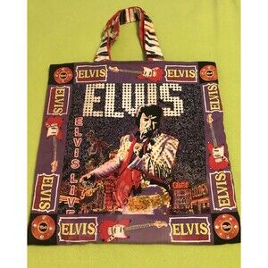 Elvis Music Heartbreak Hotel Guitar Jeweled Rhinestone Tote Bag Rock & Roll